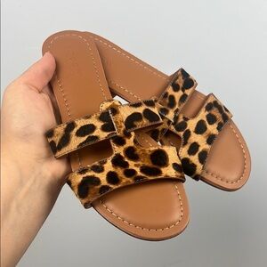 J Crew dyed calf hair animal print leopard women’s slide sandals size 6